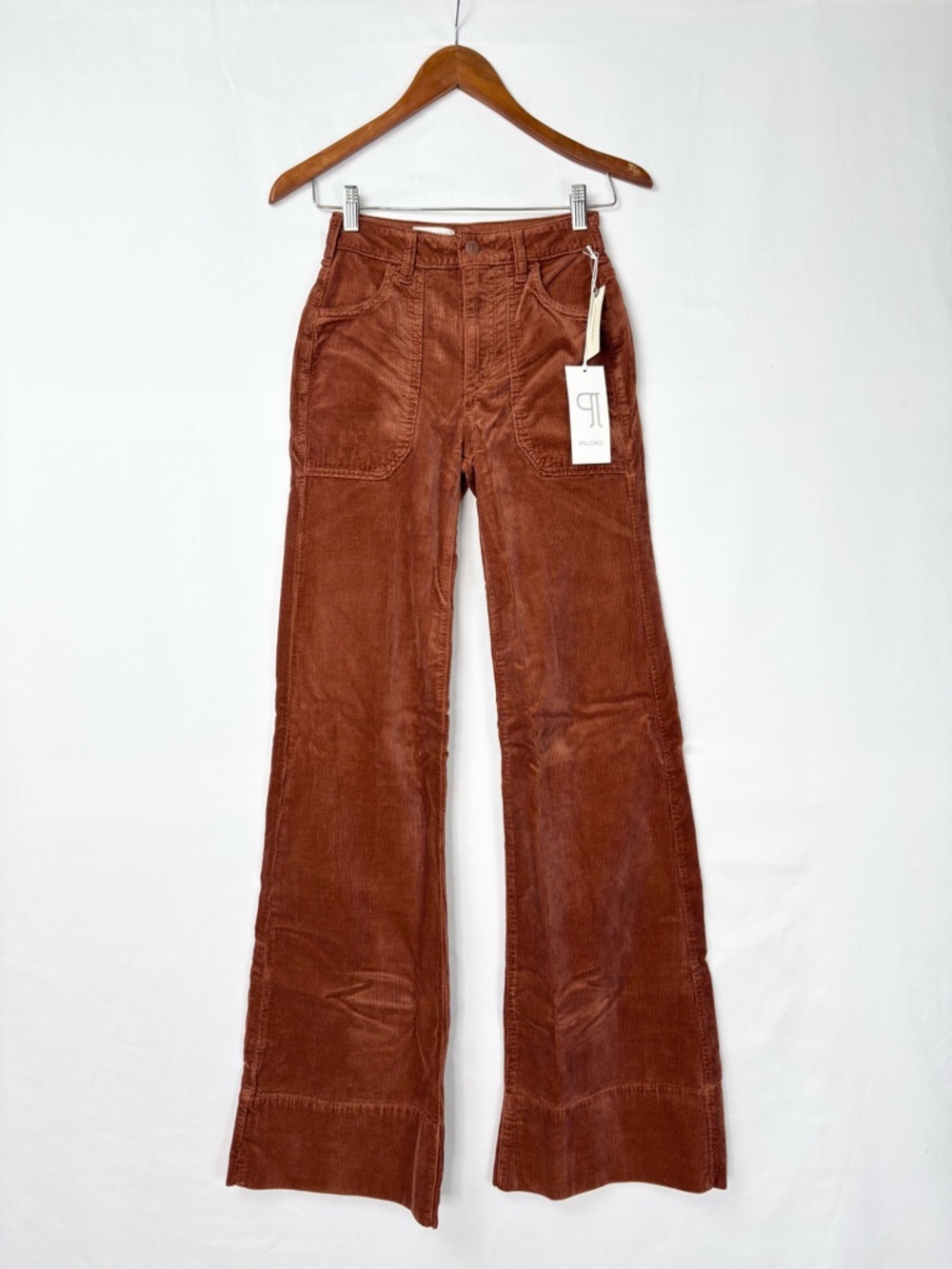 NEW Pilcro Anthro Rylan High Rise Flare Jeans Corduroy Cedar Size 23 Tall